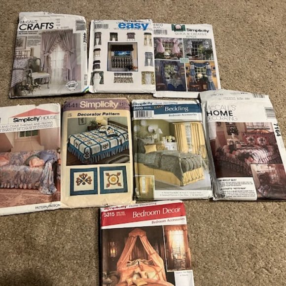 Bundle of 8 Sewing Patterns Crafts Home Decor Window Treatments Pillows Quilts - Picture 3 of 9